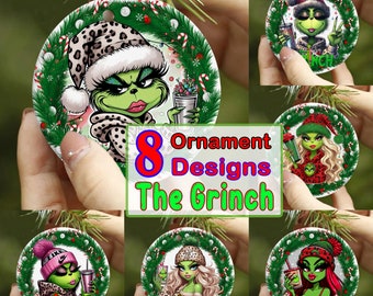 8 Files The Green One Girl Christmas Ornament Bundle Png, Christmas Ornament Sublimation PNG, Bundle Christmas Round Ornament PNG