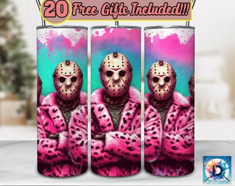 Horror Leopard Pink Tumbler Wrap, 20oz Skinny Tumbler Sublimation Wrap Designs, Killers Tumbler Png, Instant Digital Download