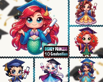 10 Files Princess Graduation Sublimation Designs Png, Graduation Chibi Style, Graduate Shirt Gift Idea, Chibi Cute Princess,Digital Download