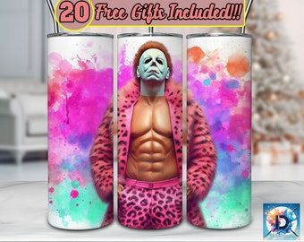 Horror Leopard Pink  Tumbler Wrap, 20oz Skinny Tumbler Sublimation Wrap Designs, Killers Tumbler Png, Instant Digital Download