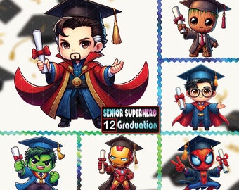 10 Files Superhero Graduation Sublimation Designs Png, Graduation Chibi Style, Graduate Shirt Gift Idea, Chibi Cute Hero,Digital Download