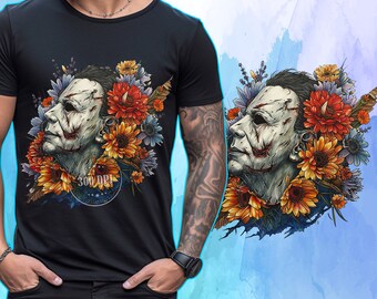 Horror Killer png Sublimation Design, Halloween Villain PNG, Retro Watercolor And Floral Png, Scary Movie Png, Instant Digital PNG Download