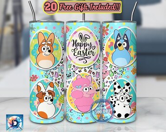 Easter Day Dog 20oz Skinny Tumbler Sublimation Designs Png, Happy Easter for Straight/Tapered Wrap Png, Blue Dog Easter Png, Dog Cartoon