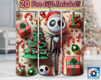 Skeleton Christmas 3D Tumbler Wrap, 20oz Sublimation Wrap Designs, Sublimation Tumbler Wrap PNG, Cartoon Tumbler Wrap, Digital Download