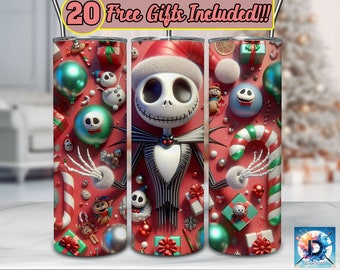 Skeleton Christmas 3D Tumbler Wrap, 20oz Sublimation Wrap Designs, Sublimation Tumbler Wrap PNG, Cartoon Tumbler Wrap, Digital Download