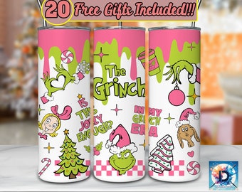 Pink Christmas 20oz Skinny Tumbler Png, The Green One Png, Christmas 20oz Tumbler Wrap, Christmas Movies Png, Merry Xmas Sublimation Design