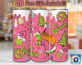 Pink Christmas 20oz Skinny Tumbler Png, The Green One Png, Christmas 20oz Tumbler Wrap, Christmas Movies Png, Merry Xmas Sublimation Design