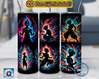 Anime Character 20oz Skinny Tumbler Sublimation Designs Png, Cartoon for Straight/Tapered Wrap Png, Anime Sillhouette Wrap Png