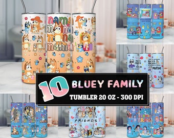 10 Files Dog Family With Sublimation Design Png, 20oz Skinny Tumbler Wrap Png, Blue Dog Family Png Bundle, Instant Digital Download