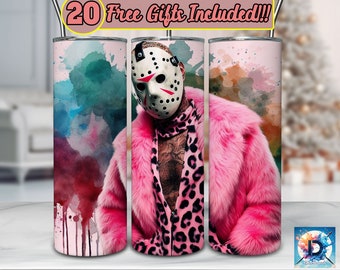 Horror Leopard Pink Tumbler Wrap, 20oz Skinny Tumbler Sublimation Wrap Designs, Killers Tumbler Png, Instant Digital Download