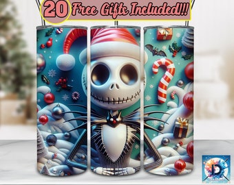 Skeleton Christmas 3D Tumbler Wrap, 20oz Sublimation Wrap Designs, Sublimation Tumbler Wrap PNG, Cartoon Tumbler Wrap, Digital Download