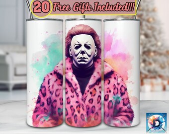 Horror Leopard Pink Tumbler Wrap, 20oz Skinny Tumbler Sublimation Wrap Designs, Killers Tumbler Png, Instant Digital Download