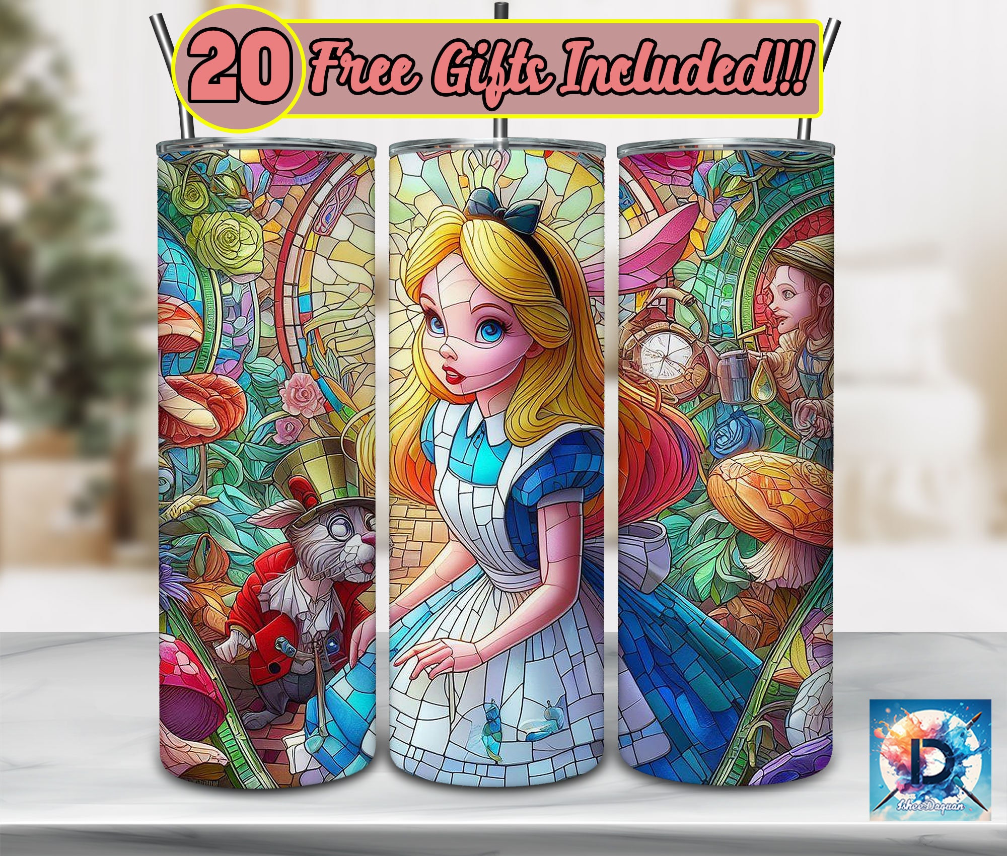 20 Oz ALICE in WONDERLAND Tumbler Graphic by TanuschArts