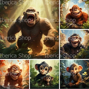 Bundle Of 12 Cartoon Funny Monkey Images