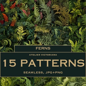 Ferns Seamless Pattern Bundle, Pack de papier numérique pour les journaux de déchets de sorcière verte et le scrapbooking