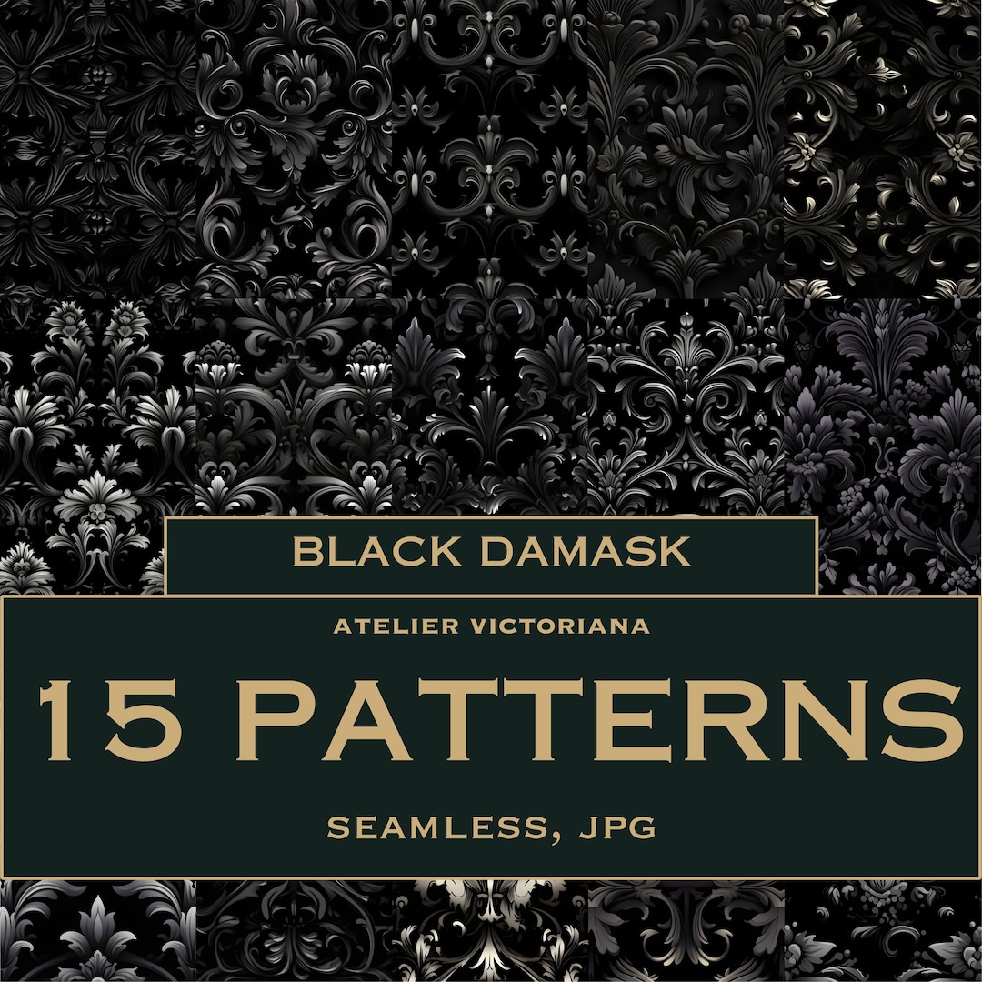 Black Damask Seamless Pattern Bundle, Digital Paper Pack for Victorian ...