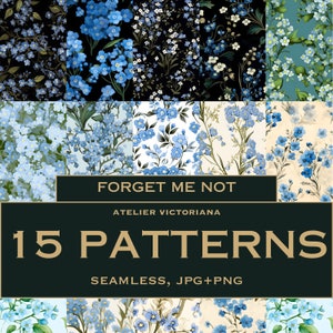 Forget Me Not Seamless Pattern Bundle, Pack de papier numérique pour les imprimables de printemps, art botanique pour la papeterie imprimable et le journal de la nature