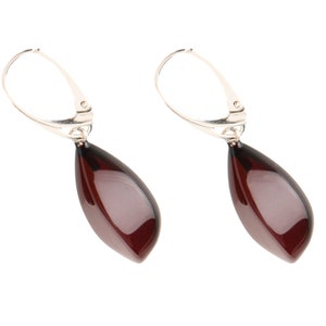 Cherry Baltic Amber Drop Earrings - 925 Sterling Silver