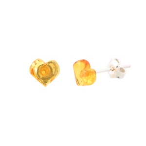 Lemon Baltic Amber Heart Stud Earrings - 925 Sterling Silver