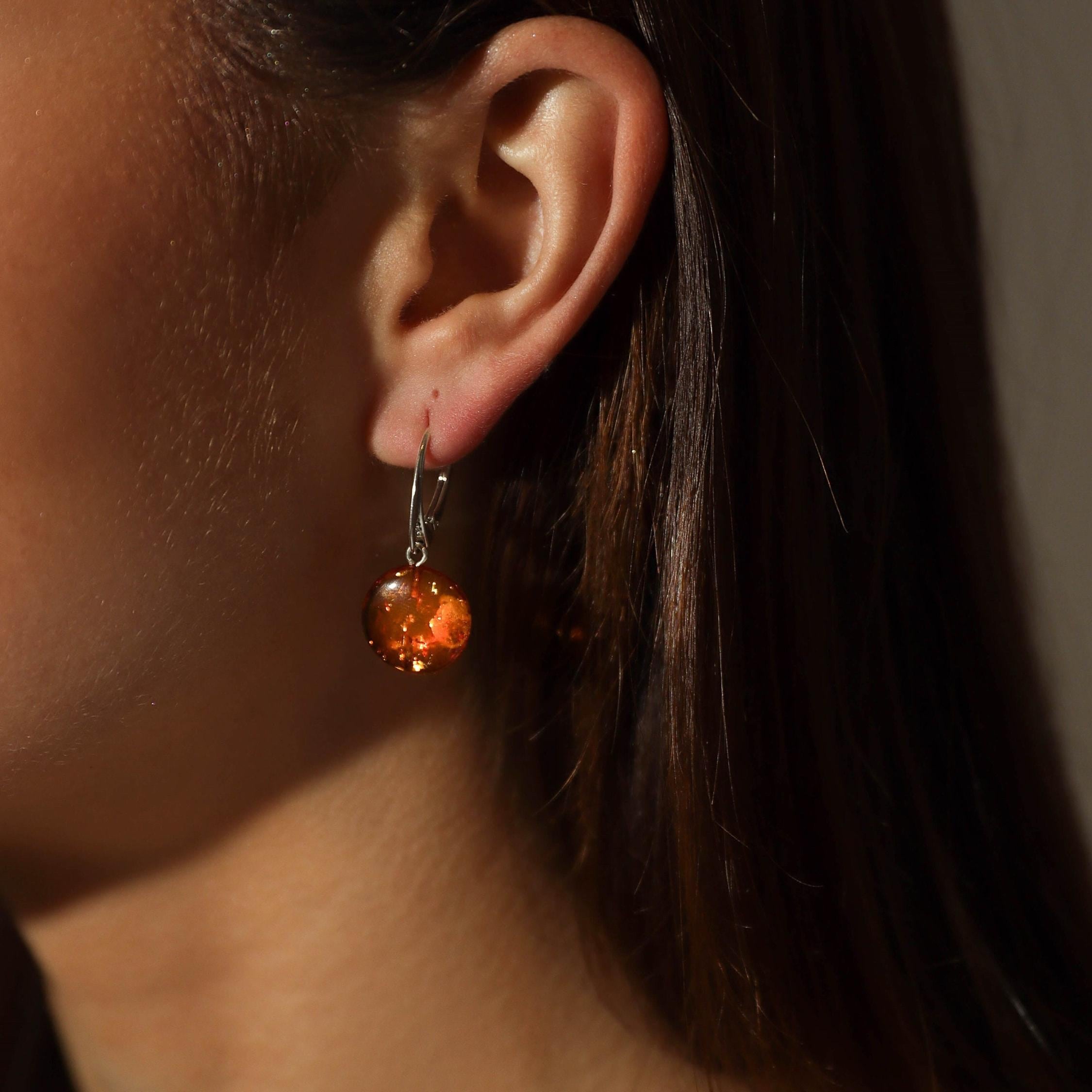 Boucles Pendantes Ambre Coloré Boucles D'oreilles Argent 925 Avec Ambre Baltique - Cognac, Vert, Citron - Cadeau Femme Ambre Baltique Argent Sterling
