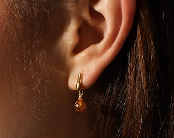 Cherry Baltic Amber Drop Earrings, Gold Plated Silver