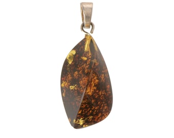 Green Baltic Amber Pendant, 925 Sterling Silver, Minimalist Jewelry