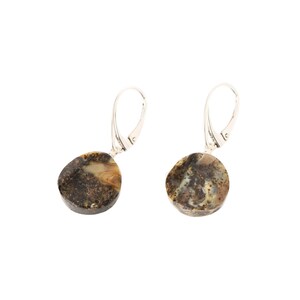 Green Baltic Amber Round Drop Earrings - 925 Sterling Silver