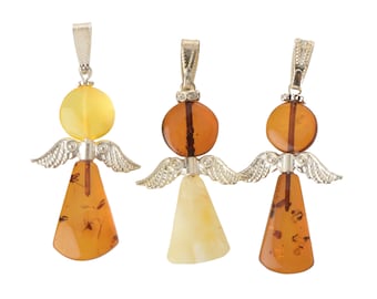 Baltic Amber Angel Pendant - Cognac & Milky Colors