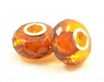 Cuenta de ámbar báltico facetada color miel - Estilo Pandora y Trollbead
