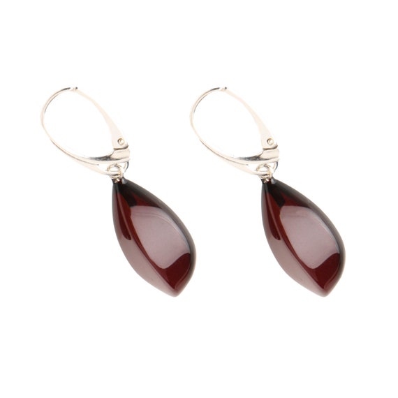 Attraente Argento Sterling E Ambra Orecchini Pendenti Moderni