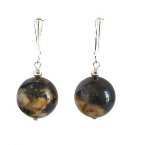 Green Baltic Amber Round Dangle Earrings - 925 Sterling Silver