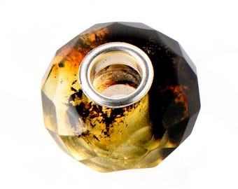 Cuenta de ámbar báltico facetada verde - Charm estilo Pandora y Trollbead