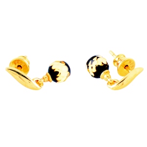 Green Baltic Amber Ball Drop Stud Earrings – Gold Plated 925 Sterling Silver