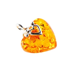 Baltic Honey Amber Heart Pendant, 925 Sterling Silver