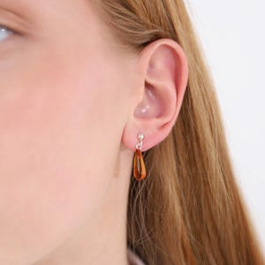 Cognac Baltic Amber Teardrop Dangle Earrings - 925 Sterling Silver