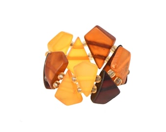 Adjustable Raw Baltic Amber Ring, Multicolor Gemstone on Elastic