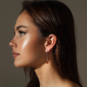Cognac Baltic Amber Round Drop Earrings - 925 Sterling Silver