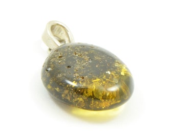 Polished Baltic Amber Pendant - Oval Green, Cognac Amber