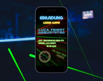 Digitale Laser Game Geburtstagskarte, personalisierbare eCard für WhatsApp, Email, etc.