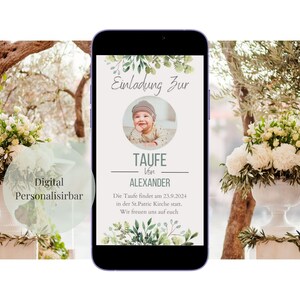 Tarjeta digital para bautizo, eCard personalizable para WhatsApp, email, etc.