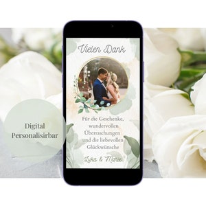 Tarjeta de agradecimiento digital para la boda, eCard personalizable para WhatsApp, email, etc.