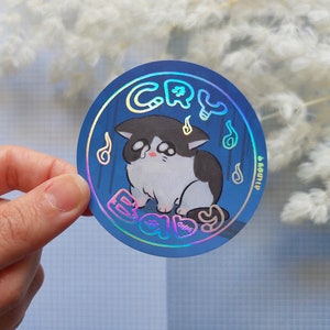 Pegatina de gato llorón - Holo Foil resistente al agua