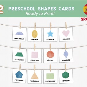 12 Flashcards de formes arc-en-ciel | NUMÉRIQUE, École maternelle, Apprentissage des tout-petits, Matériel scolaire à la maison, Style Montessori, Cartes flash de formes, ESPAGNOL