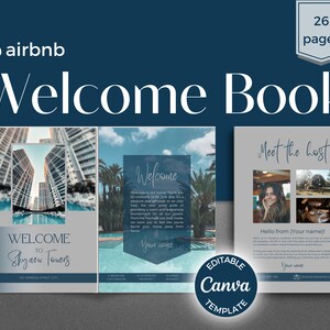 Airbnb Welkomstboek Stad Sjabloon | Stadsthema | Handleiding Airbnb Huis Canva | Airbnb-gids | VRBO-gastenboek | Stad vakantiewoning |Blauw