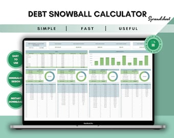 Peut inclure: Un ordinateur portable affichant un tableur Google Sheets intitulé "Calculateur de boule de neige de la dette". Le tableur est conçu pour aider les utilisateurs à suivre et à gérer leurs dettes. Le tableur comprend une variété de graphiques et de tableaux pour visualiser la progression de la dette.