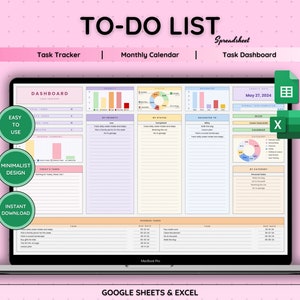 To Do List, Task Tracker, Excel, Google Sheets Template, Productivity Planner, Task Management, Daily, Weekly, Task List Spreadsheet