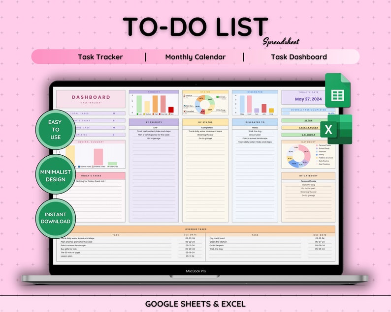 To-do List Task Tracker, Excel Google Sheets Template (digital Download ...