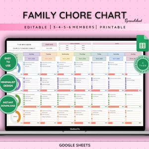 Google Spreadsheets-sjabloon voor gezinstaken Gepersonaliseerde bewerkbare wekelijkse gezinskalender Afdrukbare gezinsplanner Spreadsheet voor gezinstaken