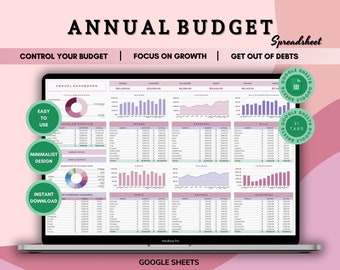 Annual Budget Spreadsheet Template | Google Sheets Planner (Digital Download)