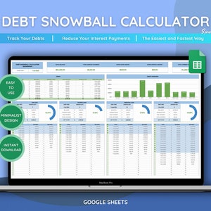 Calculadora de bola de nieve de deuda Hoja de cálculo Hojas de cálculo de Google Seguimiento de pago de deuda Seguimiento de pago de deuda Planificador gratuito de deuda Calculadora de deuda Hoja de cálculo